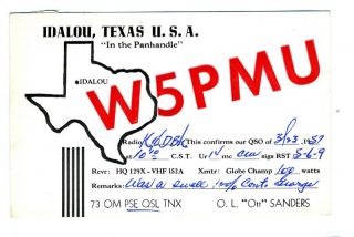 W5PMU QSL Card Idalou Texas United States of America 1957