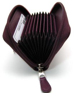 Ili Leather Credit Card Holder Case One Zip Accordion Eggplant New