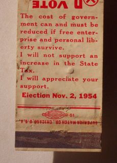 1954 Dated Matchbook Vote for Burnsmier Mason City IL