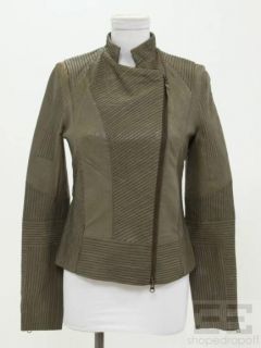 Improvd for Intermix Dark Green Topstitched Leather Asymmetric Zip