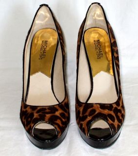 Michael Kors Leopard Haircalf Pumps Womens 8 5 Open Toe 4 inch Heel