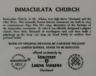 Caroline Williams 1980 Cincinnati Immaculata Church 13 Wedgwood Plate
