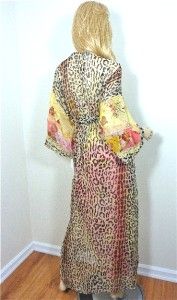 NWT $400 Jonquil Large Nightgown Robe Leopard Floral Couture 100 Silk