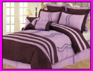 Pcs Embroidery Comforter Set Euro Shams Bed in A Bag Lavender Purple