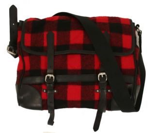 Ralph Lauren Rugby Plaid Wool Leather Messenger Bag New