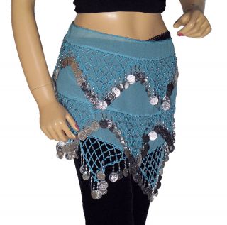  Blue Belly dance Ready to Wear Hip Scarf from India, Waist  max 32