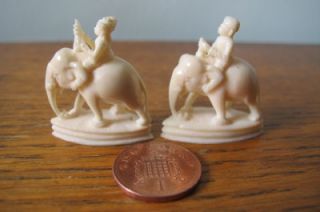 Antique Miniature Indian Part Chess Set Carved Ox Bone Figures