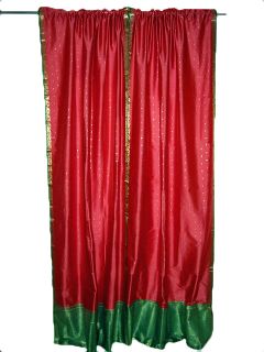 Sari Curtain Drapes Panels India Silk Saree Curtains Red Green