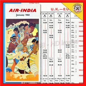 Air India Airlines 1960 Airline Timetable Schedule Lockheed Super