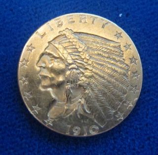 1910 $2 50 Quarter Eagle 2 1 2 Dollars Indian Head Gold Coin US Full