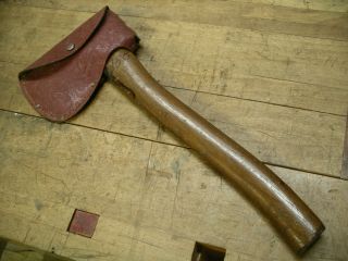 vintage hatchet with embossed leather sheath small belt ax for hunting