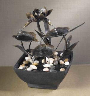   metal leaves sculpture table desk indoor electric water fountain