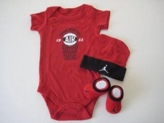  Jordan Baby Shoulder Bodysuit Booties and Cap 0 6 Months 3 Piece Set