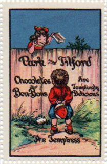 Park Tilford Candies Old Poster Stamp Circa 1912 Romantic Chocolate
