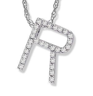 Diamond Initial R Pendant Set in 14k White Gold