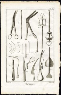 Antique Print Surgery Medical Instruments Speculum Needle Diderot