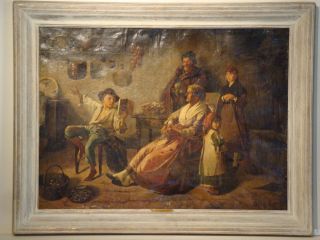 LARGE DUTCH MASTER OIL PAINTING OF PEASANT INTERIOR SCENE SIGNED 17TH