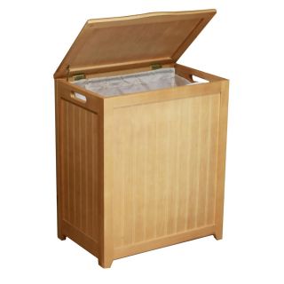 Rectangular Solid Wood Laundry Hamper, Natural Finish w/ Interior Bag
