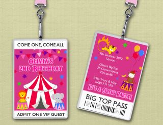 VIP Lanyard Circus Carnival Birthday Party Invitations