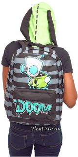 Invader Zim Gir Hooded Striped Doom Backpack Hoodie Ears Robot