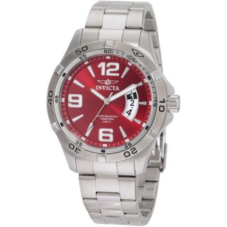New Invicta Mens Swiss Quartz Red Dial Date Stainless Steel Watch