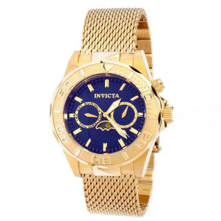 Invicta Sea Wizard Gold Tone Mesh Bracelet Mens Watch with Blue Dial