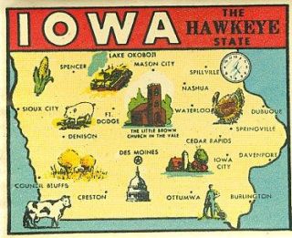 Vintage Iowa Hawkeye State Goldfarb Novelty Travel Water Window Decal