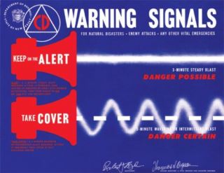 Civil Defense Poster Cold War 1950 Era Warning Signal