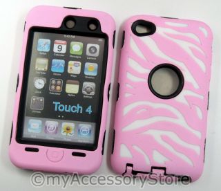 iPod Touch 4 4th GEN Pink Zebra Heavy Duty Armor Rugged Defender Skin