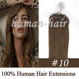  Indian Remy Loop Micro Rings Human Hair Extension 100S #10 Ash Brown