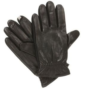 Isotoner Mens Smartouch Stretch Leather Spandex Gloves Black Fleece