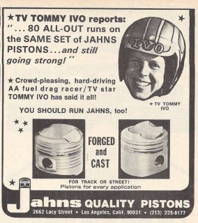 1972 TV Tommy Ivo Jahns Pistons Ad