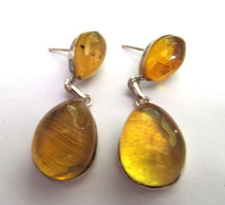 Dominican Crystal Clear Green ish Yellow Amber 925 Silver Dangle