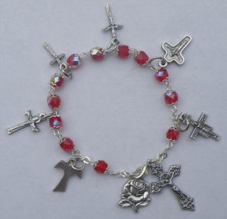 Assorted Seven Crosses Charm Rosary Bracelet Italy