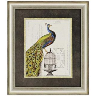 Matted and framed peacock wall art under glass. Colorful vintage look