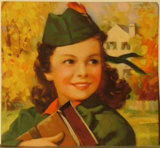 Listed Lawrence Miller Antique Lithograph Girl in Green    