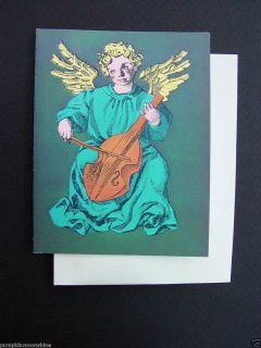 Vintage Phillip Stah Xmas Greeting Card Angel in Blue Playing the