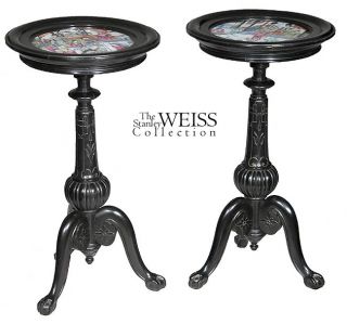Pair of Aesthetic Ebonized Cherry Stands, with Rose Medallion Insets