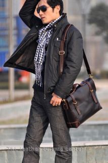 High Class Mens Cowhide Real Leather Shoulder Bag Messenger 14Laptop
