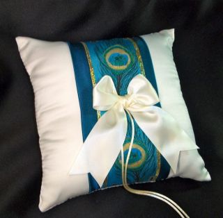Peacock Theme White or Ivory Wedding Ring Bearer Pillow