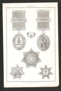 1883 Antique Print Masonic Medals Knights Templar