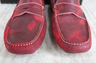 Donald J. Pliner Mens Vince Red Distressed Suede Loafers size 9 $210