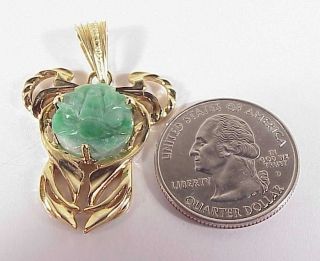 14k 585 Yellow Gold Jadeite Jade Rose Pendant Necklace