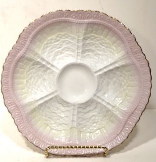 Mint 19th Century Oyster Plate Pink Edge with Gilt Trim