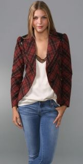 SMYTHE Equestrian Plaid Jacket with Puff Sleeves