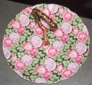Old Foley James Kent Cake Plate Copper Holder Tapestry 5615 Vintage