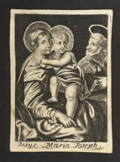 Signed Jacobus de Man Engraving on Vellum 18th Century Holy Family