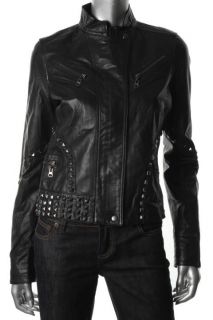 Stella Jamie New Black Leather Studded Zip Pocket Lined Motorcycle