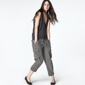 James Perse Cropped Drawstring Waist Grey Cargo Pants Rolled Cuff Size
