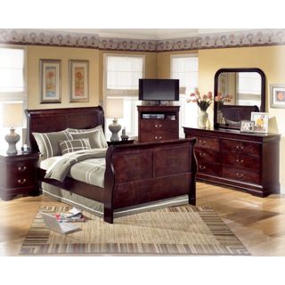 Ashley Janel Full Sleigh Bed Brown Finish Set Free Shipping – New